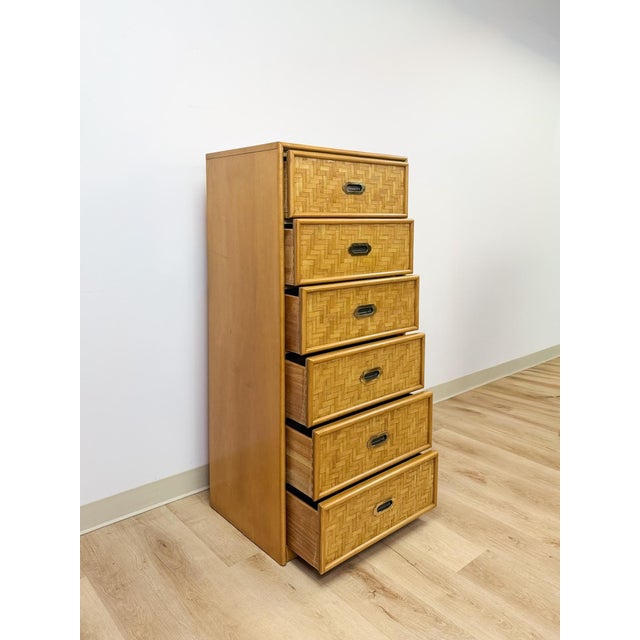 Mid 20th Century Dixie Parquet Inlay Tall Chest of Drawers Brass Detail Coastal Hollywood Regency For Sale - Image 11 of 11