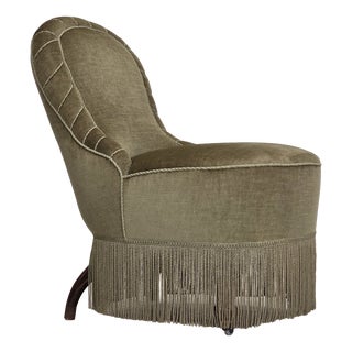 Danish Easy Chair in Green Furniture Velour, 1960s For Sale