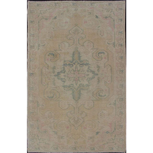 Vintage Oushak Rug From Turkey With Muted Colors and Floral Medallion For Sale - Image 11 of 11