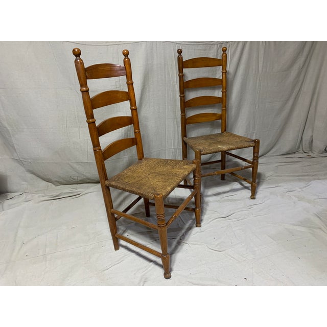 Late 19th Century Antique Shaker Ladder Back Chairs - A Pair For Sale - Image 5 of 5
