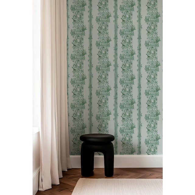 Jade Chinoiserie Shenanigans Toile Grasscloth Wallpaper by House Party | Jade Garden Green | 6 Yards For Sale - Image 8 of 9
