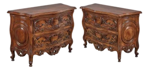 Pair of Louis XV Provincial Style Hand-Carved Two-Drawer Commodes/Chests