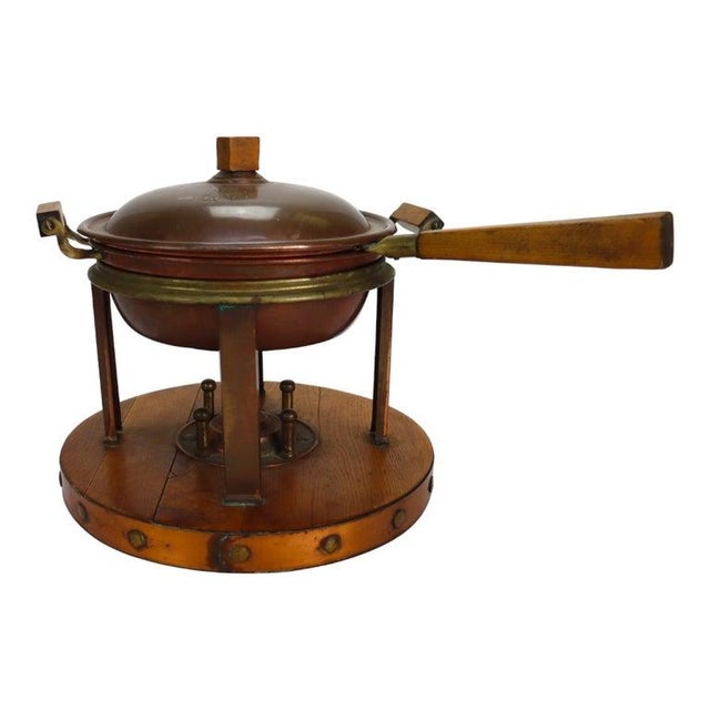 Arts & Crafts 1920s Arts & Crafts Copper & Oak Chafing Dish For Sale - Image 3 of 12