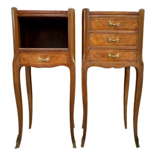 Vintage French Nightstands in Marquetry and Bronze Hardware, 1920, Set of 2 For Sale