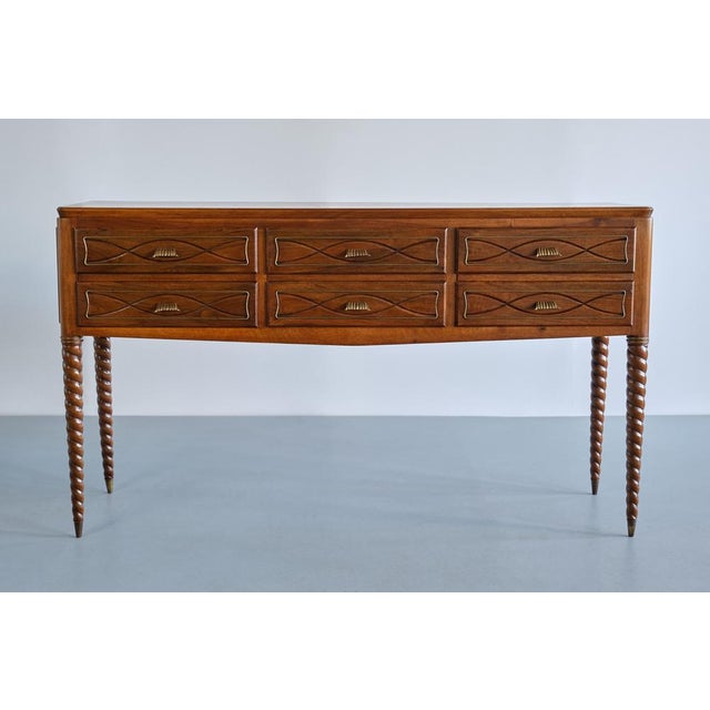 Mid-Century Modern Vintage Sideboard in Walnut and Brass by Paolo Buffa, 1940s For Sale - Image 3 of 16