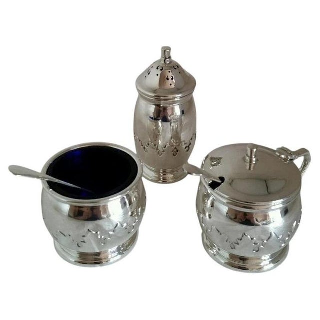 Metal Vintage English Sterling Silver Condiment Set by A. E. Poston, 1930s, Set of 3 For Sale - Image 7 of 7