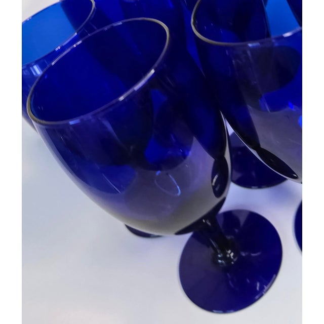 Blue Vintage 90s Cobalt Goblets- Set of 8 For Sale - Image 8 of 10