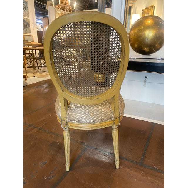 Antique French Style Cane Back Distressed Dining Chairs Set of 6