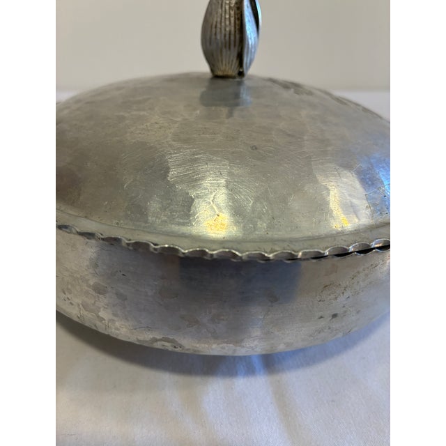 Vintage Hammered Aluminum Lidded Serving Dish With Tulip Finial For Sale - Image 9 of 15