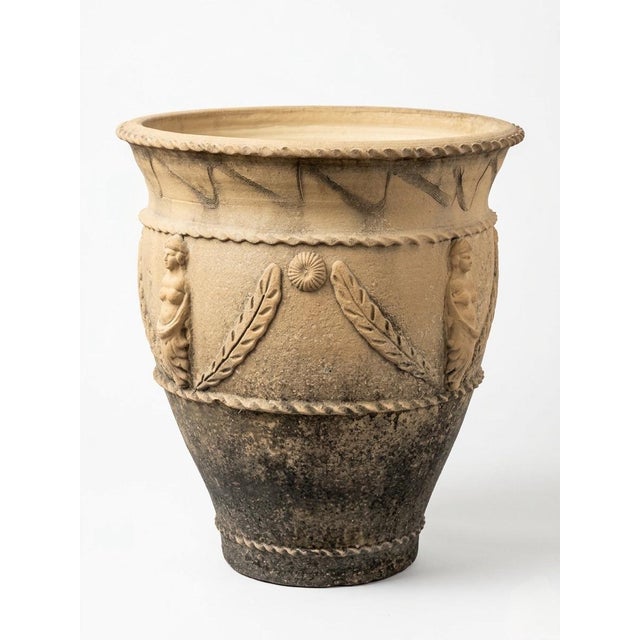 This striking vintage terracotta planter features a rich, Neoclassical design that brings timeless European elegance to...