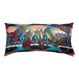 Ralph Lauren Cowboy Boots Vintage Silk Scarf Pillows 35" For Sale