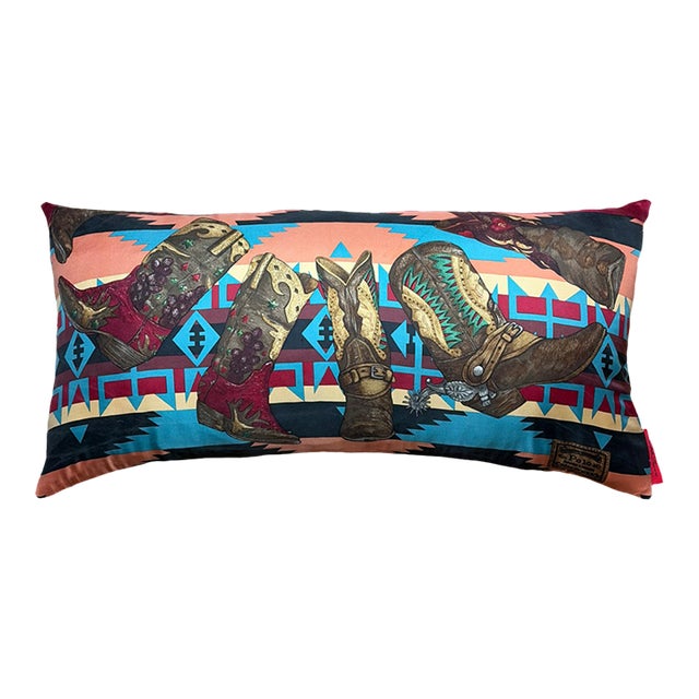 Ralph Lauren Cowboy Boots Vintage Silk Scarf Pillows 35" For Sale