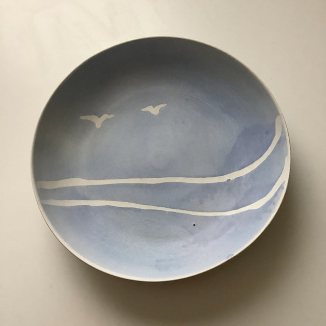 Stoneware Decorative Ceramic Pottery Bowl w/Flying Seagulls. This Artist signed decorative bowl is oh so very lovely....