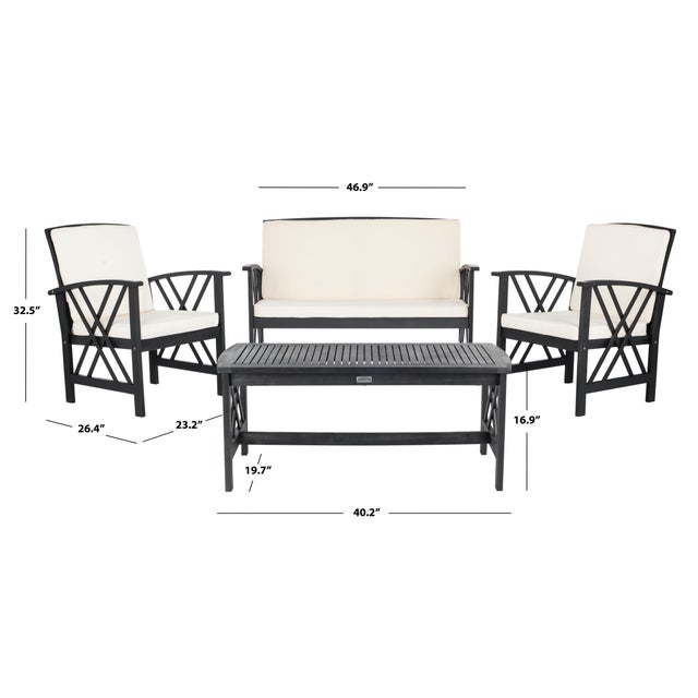 Transitional Fontana 4-Piece Outdoor Set, Black/Beige Cushion For Sale - Image 3 of 7