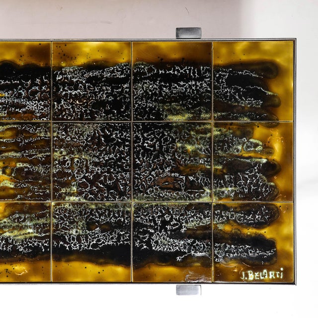 Mid-Century Ceramic Tile & Polished Aluminum Coffee Table by Juliette Belarti For Sale - Image 14 of 16