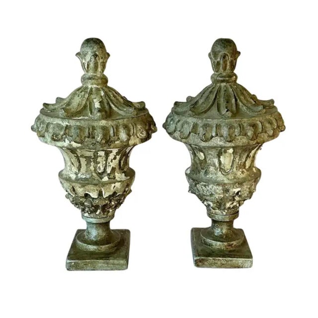 19th Century Italian Neoclassical Wooden Urns/Finials, a Pair For Sale - Image 4 of 12
