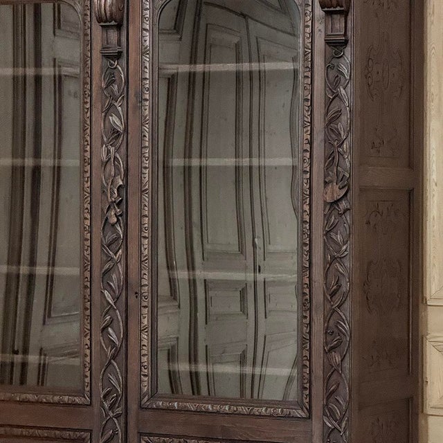 19th Century Renaissance Revival Hand-Carved Oak Triple Bookcase For Sale - Image 11 of 18