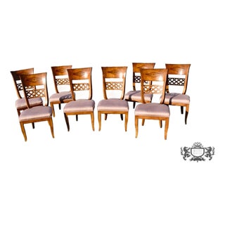 Vintage Brass Inlay Chairs Vintage Italian Regency Style Dining Chairs Set of 8 For Sale