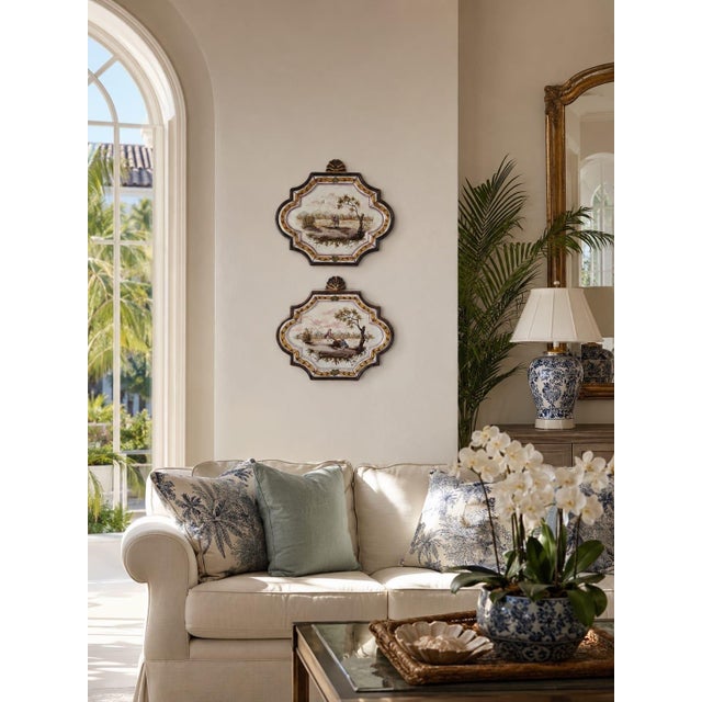 Off-white A Pair of 19th Century Painted Faience Plaques in the Style of Veuve Perrin For Sale - Image 8 of 12