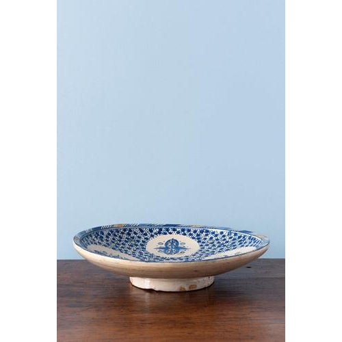 Moroccan Blue Floral Pottery Fez Dish, 19th Century For Sale - Image 5 of 8