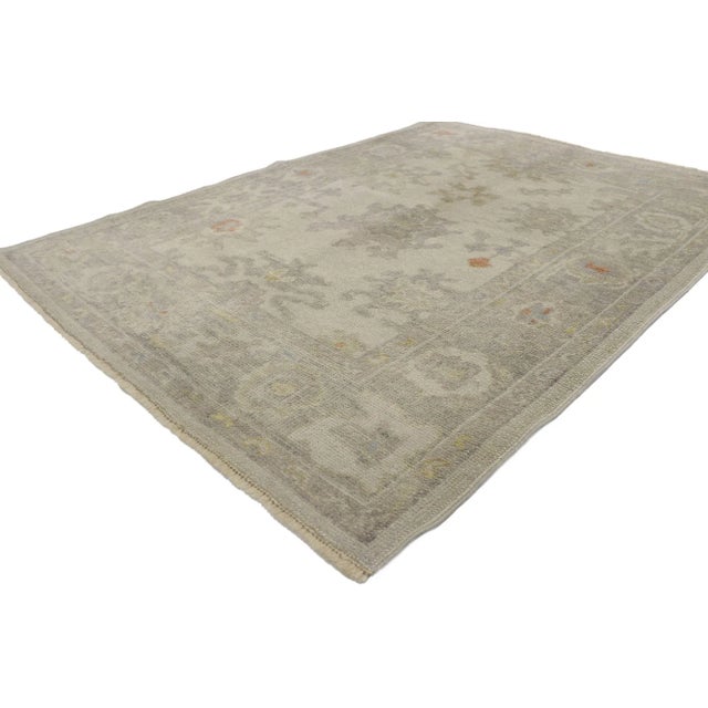 Contemporary Turkish Oushak Rug with Transitional Style 04'02 x 05'07. Warm and inviting with neutral colors, this hand-...