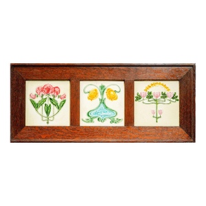 Amazing Custom Solid Wood Frame Featuring Antique Ceramic Art Nouveau Colorful Floral Tiles Wall Home Decor
