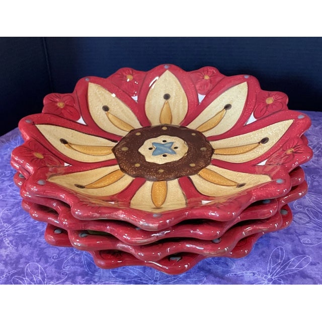 Add a bold pop of color to your table with this stunning set of 4 Pier 1 Carynthum salad/dessert plates. Designed in a...