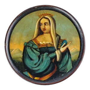 Mid 19th Century French Papier Mache Snuff Box Painted With a Portrait of a Woman