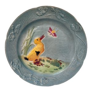 French Majolica Duckling Plate Keller & Guerin Saint Clement, Circa 1900