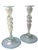 Italian Pair of Steuben Glass Verre De Soie Candlestick Aquamarine Blue Trim For Sale - Image 3 of 5