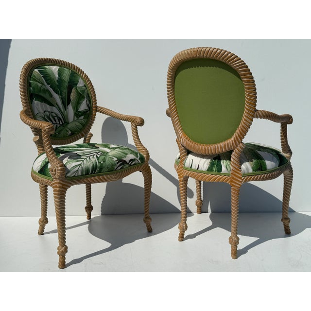 Mid-Century Modern Late 20th Century Pair of Floridian Faux Bois Rope & Tassel Armchairs For Sale - Image 3 of 12