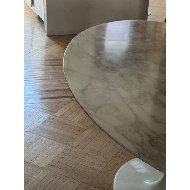 Metal Attributed to Knoll Saarinen Pedestal Dining Table With Calacatta Marble Top For Sale - Image 7 of 10