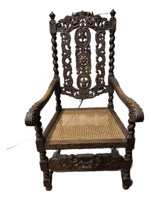 Mid 20th Century Vintage Victorian Carved Throne Armchair