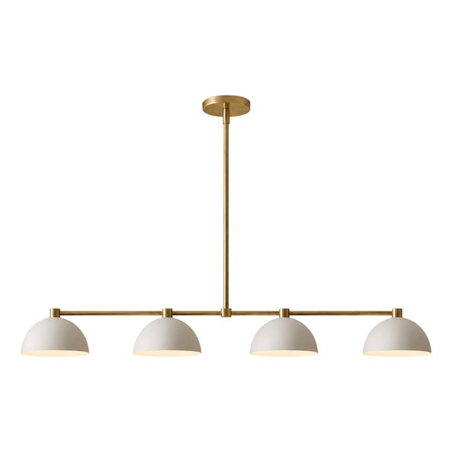 Modern Linear Chandelier 4 Light, Matte Off White Dome Pendant Light Brass Dining Room Fixture, Kitchen Island Lighting, Minimalist Light For Sale