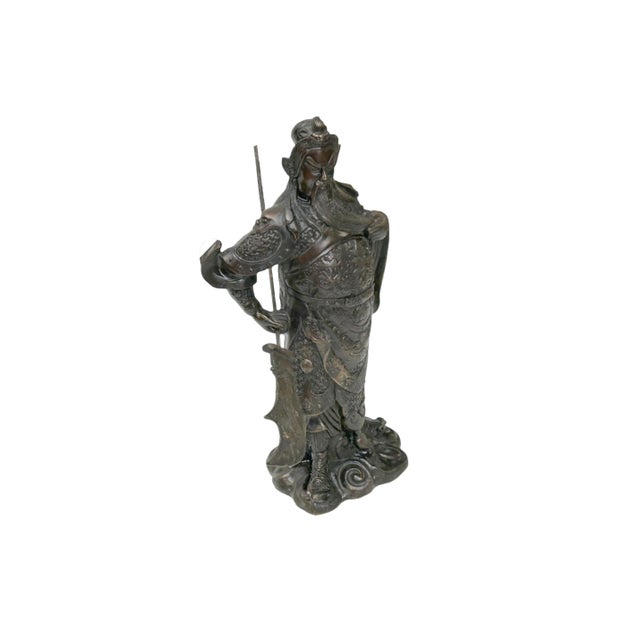 Asian Vintage Bronze Color Metal Guan Yu Zheng Fei General Quan Statue For Sale - Image 3 of 15
