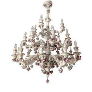 Large Italian Porcelain Three Tier Chandelier in the style of Capodimonte, 1950s For Sale