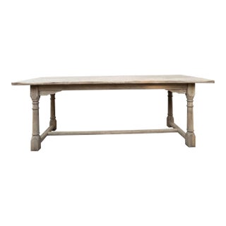 Antique French Dining Farm Bakers Table Bleached Oak Baluster Leg C1920 For Sale