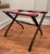 Mid Century Adirondack Style Red Canvas Strap Wooden Collapsible Luggage Rack For Sale - Image 4 of 10