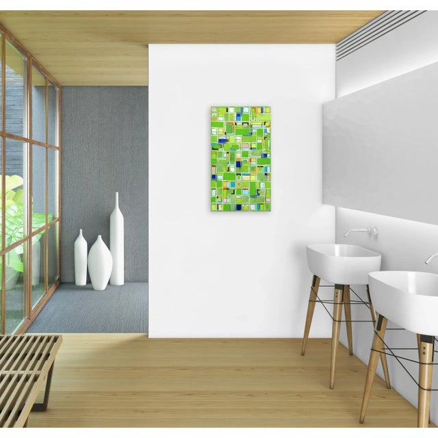 Green Little Pattern Green - Original Green Abstract Oil Painting on Canvas Textural Geometric Artwork by Petra Rös-Nickel For Sale - Image 8 of 9