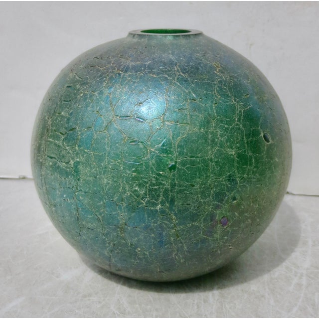 Modern Green Glass Globe With Irridescent Crackle Surface Flash For Sale - Image 3 of 11