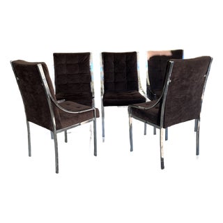 Set of 5 Vintage Chrome Frame Dining Chairs in the Style of Milo Baughman For Sale