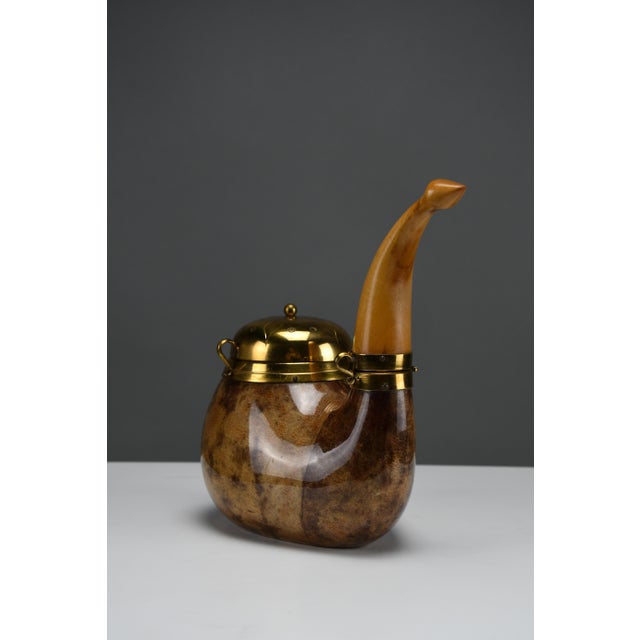 1950s Pipe-Form Tobacco & Match Box in Lacquered Goatskin and Brass by Aldo Tura for Macabo, Italy, 1950s For Sale - Image 5 of 11