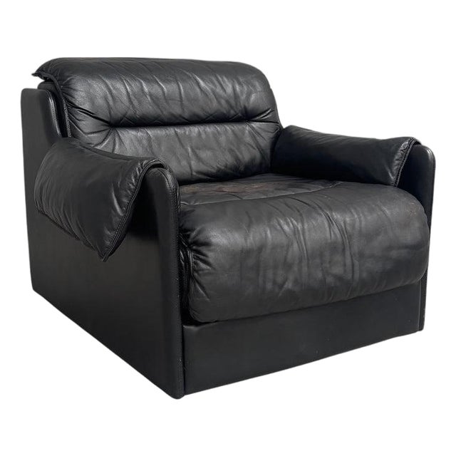 Black Leather Club Chair by Dreipunkt, 1970s For Sale
