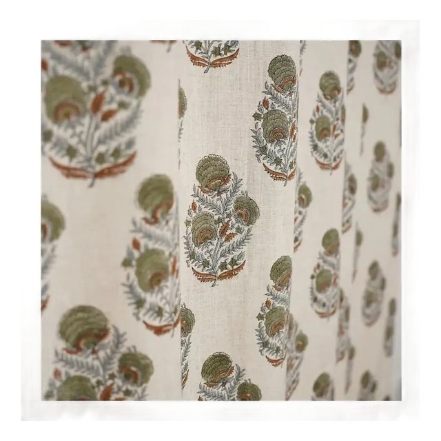 Fabdivine Hand Block Printed Viscose Colorued Linen Ring Curtain Mohini Size-54" W X 63" L For Sale