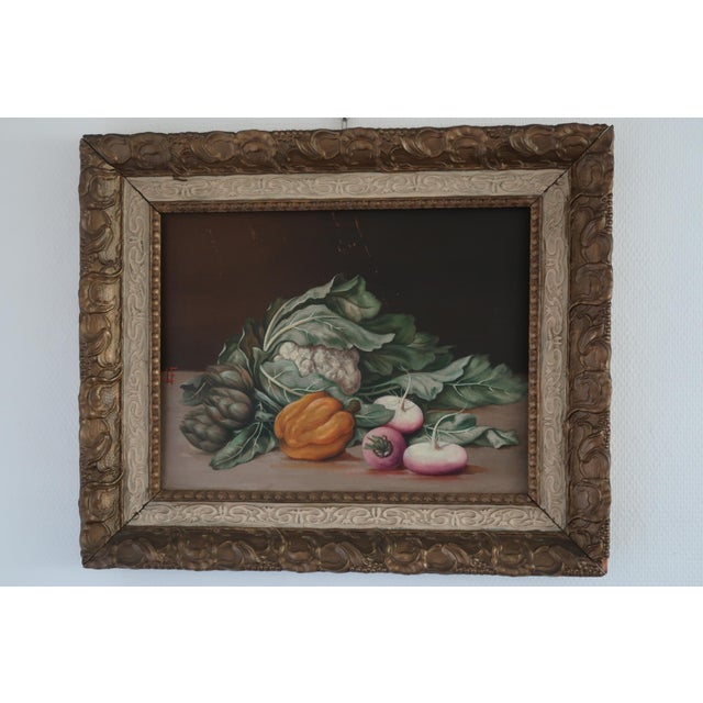 Vintage Italian Still Life Painting on Wood Panel – Antique Framed Vegetable Still Life – Turin Italy – Decorative Art For Sale - Image 11 of 12