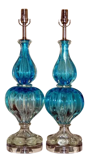 Vintage Murano Glass Lamps Blue