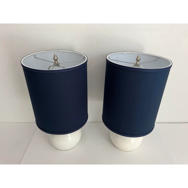 1960s Lightolier White Ball Lamps & Shades - a Pair For Sale - Image 6 of 7