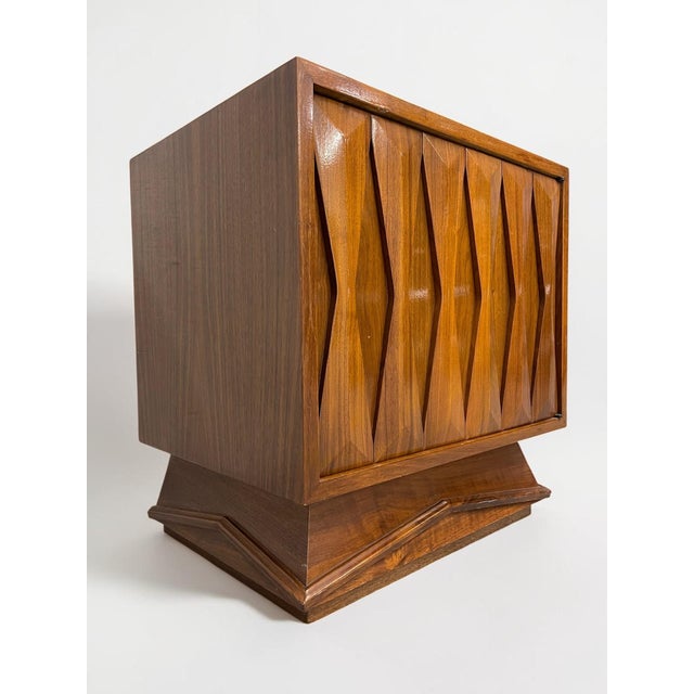Pair of 1960s Mid-Century Modern Walnut Geometric Nightstands For Sale - Image 13 of 16