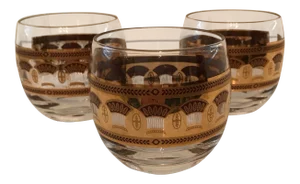 Culver “Festival” Punch Bowl Roly Poly Glasses - Set of 3