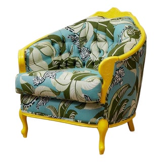 Antique Yellow Painted Wild Life Parlor Chair For Sale